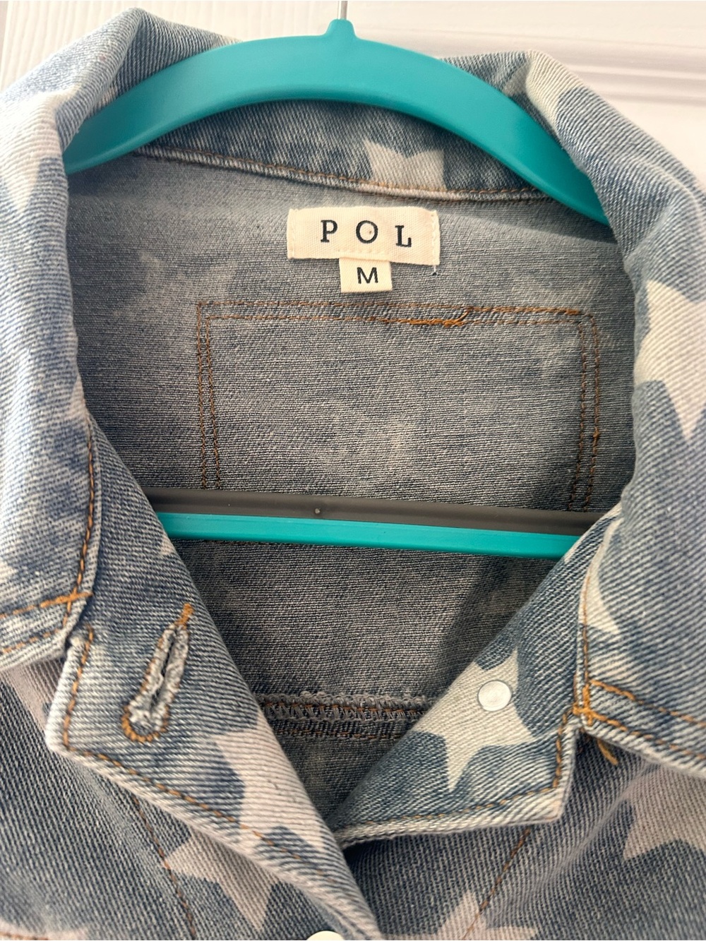 POL Light Wash Denim Jacket with White Star Print - Picture 3 of 10
